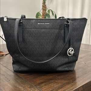 Michael Kors Black MK Logo Tote with Silver Charm